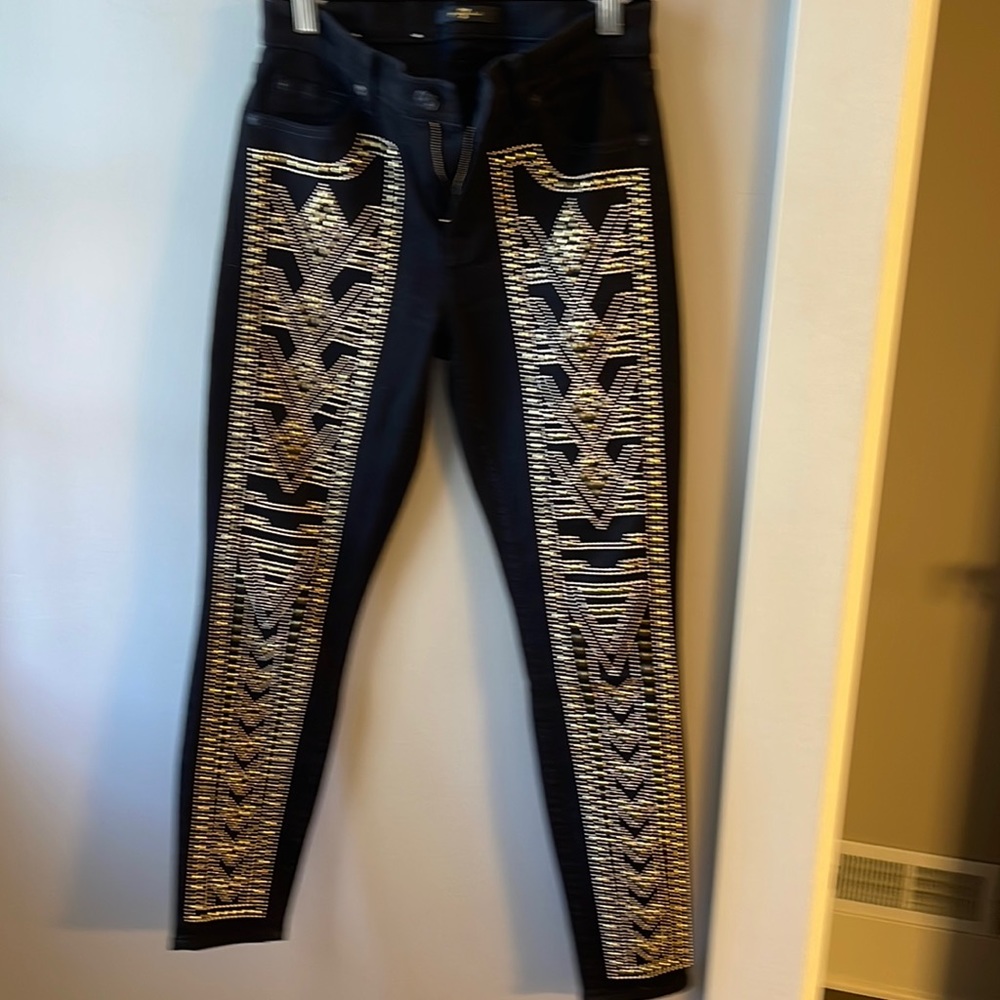 7 FOR ALL MANKIND
Gold-Studded Skinny Jeans, Black